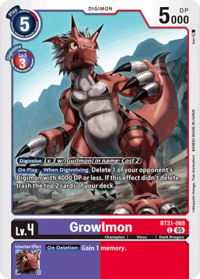 Growlmon, Digimon card BT21-068