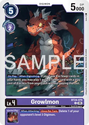 Growlmon, Digimon card BT24-070