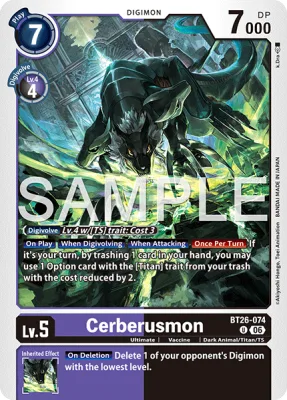 Cerberusmon, Digimon card BT26-074