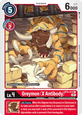 Greymon (X Antibody), Digimon card BT9-012