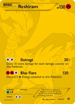 Reshiram — Legendary Treasures #114, 2013. Illustrated by 5ban Graphics.