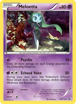 Meloetta — Legendary Treasures #78, 2013. Illustrated by kawayoo.