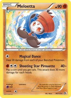 Meloetta — Legendary Treasures #86, 2013. Illustrated by Mizue.