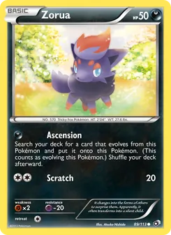 Zorua — Legendary Treasures #89, 2013. Illustrated by Atsuko Nishida.