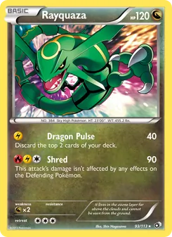 Rayquaza — Legendary Treasures #93, 2013. Illustrated by Shin Nagasawa.