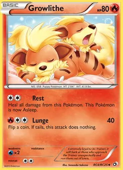 Growlithe — Legendary Treasures #RC4, 2013. Illustrated by Sanosuke Sakuma.