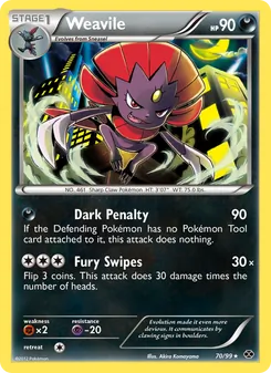 Weavile — Next Destinies #70, 2012. Illustrated by Akira Komayama.