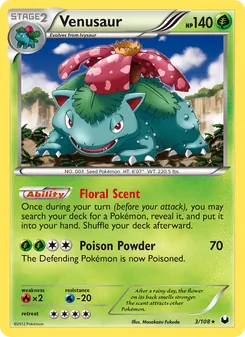 Venusaur — Dark Explorers #3, 2012. Illustrated by Masakazu Fukuda.