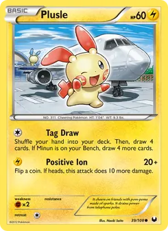 Plusle — Dark Explorers #39, 2012. Illustrated by Naoki Saito.