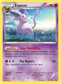 Espeon — Dark Explorers #48, 2012. Illustrated by Mizue.