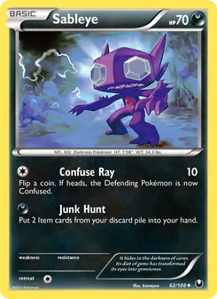 Sableye — Dark Explorers #62, 2012. Illustrated by kawayoo.