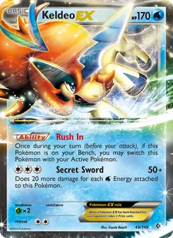 Keldeo-EX — Boundaries Crossed #49, 2012. Illustrated by Toyste Beach.
