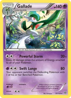 Gallade — Plasma Storm #61, 2013. Illustrated by kawayoo.
