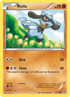 Riolu — Plasma Storm #76, 2013. Illustrated by Akira Komayama.
