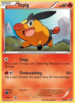 Tepig — BW Black Star Promos #BW07, 2011. Illustrated by Shin Nagasawa.