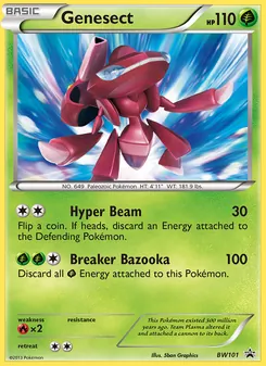 Genesect — BW Black Star Promos #BW101, 2011. Illustrated by 5ban Graphics.