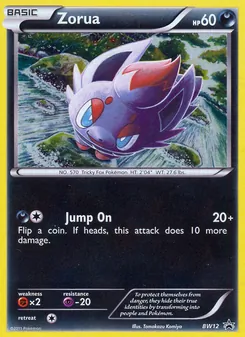 Zorua — BW Black Star Promos #BW12, 2011. Illustrated by Tomokazu Komiya.