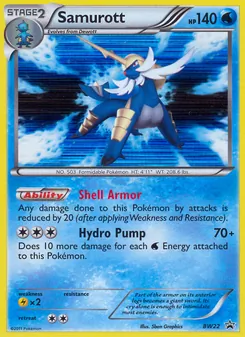 Samurott — BW Black Star Promos #BW22, 2011. Illustrated by 5ban Graphics.