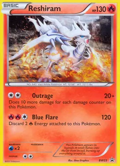 Reshiram — BW Black Star Promos #BW23, 2011. Illustrated by 5ban Graphics.