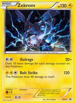 Zekrom — BW Black Star Promos #BW24, 2011. Illustrated by 5ban Graphics.