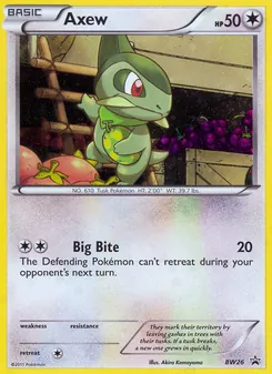 Axew — BW Black Star Promos #BW26, 2011. Illustrated by Akira Komayama.