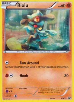 Riolu — BW Black Star Promos #BW33, 2011. Illustrated by sui.