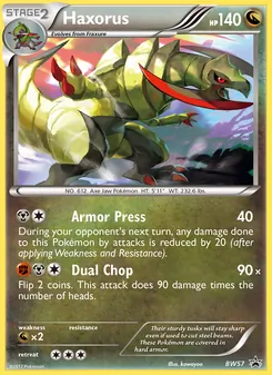 Haxorus — BW Black Star Promos #BW57, 2011. Illustrated by kawayoo.