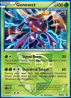 Genesect — BW Black Star Promos #BW86, 2011. Illustrated by 5ban Graphics.