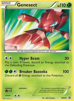 Genesect — BW Black Star Promos #BW99, 2011. Illustrated by 5ban Graphics.