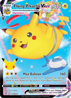Flying Pikachu VMAX — Celebrations #7, 2021. Illustrated by aky CG Works.