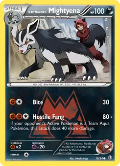 Team Magma's Mightyena — Double Crisis #19, 2015. Illustrated by Hitoshi Ariga.