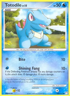 Totodile — Mysterious Treasures #106, 2007. Illustrated by Kouki Saitou.