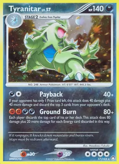Tyranitar — Mysterious Treasures #17, 2007. Illustrated by Masakazu Fukuda.