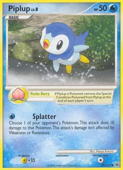 Piplup — Majestic Dawn #72, 2008. Illustrated by Naoyo Kimura.