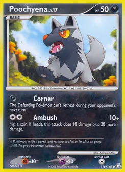 Poochyena — Legends Awakened #116, 2008. Illustrated by Kouki Saitou.