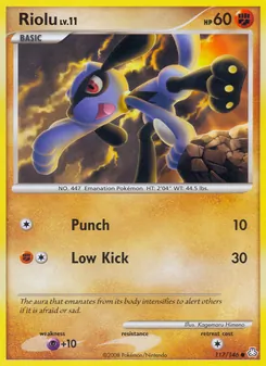 Riolu — Legends Awakened #117, 2008. Illustrated by Kagemaru Himeno.