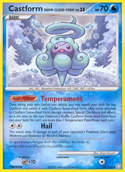 Castform Snow-cloud Form — Legends Awakened #50, 2008. Illustrated by Saya Tsuruta.