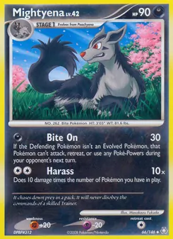 Mightyena — Legends Awakened #66, 2008. Illustrated by Masakazu Fukuda.