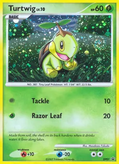 Turtwig — DP Black Star Promos #DP01, 2007. Illustrated by Masakazu Fukuda.