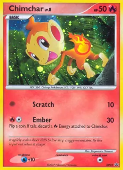 Chimchar — DP Black Star Promos #DP02, 2007. Illustrated by Kagemaru Himeno.