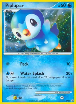 Piplup — DP Black Star Promos #DP03, 2007. Illustrated by Atsuko Nishida.