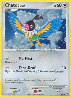 Chatot — DP Black Star Promos #DP14, 2007. Illustrated by Masakazu Fukuda.