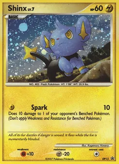 Shinx — DP Black Star Promos #DP15, 2007. Illustrated by Kagemaru Himeno.