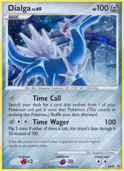 Dialga — DP Black Star Promos #DP49, 2007. Illustrated by Kagemaru Himeno.
