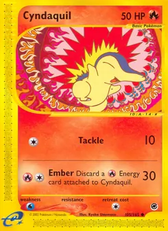 Cyndaquil — Expedition Base Set #105, 2002. Illustrated by Kyoko Umemoto.