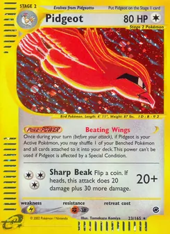 Pidgeot — Expedition Base Set #23, 2002. Illustrated by Tomokazu Komiya.