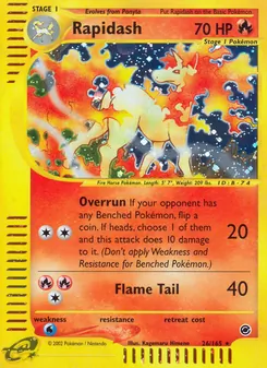 Rapidash — Expedition Base Set #26, 2002. Illustrated by Kagemaru Himeno.