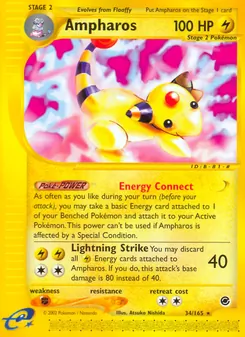 Ampharos — Expedition Base Set #34, 2002. Illustrated by Atsuko Nishida.