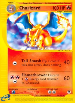 Charizard — Expedition Base Set #39, 2002. Illustrated by Atsuko Nishida.