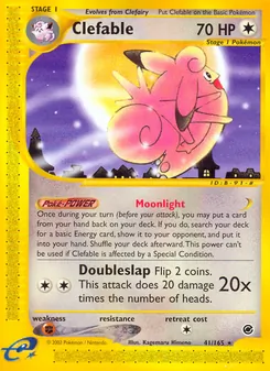 Clefable — Expedition Base Set #41, 2002. Illustrated by Kagemaru Himeno.